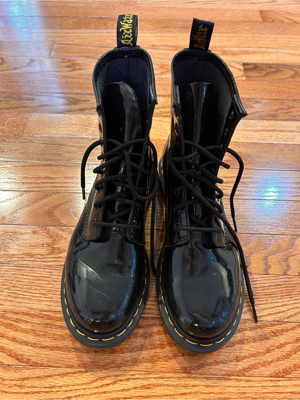 Dr. Martens Black Patent Lace-Up Combat Boots 8